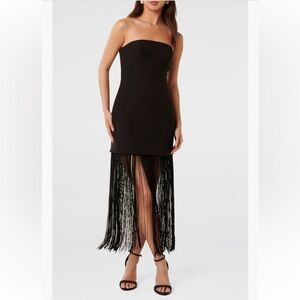 NWT EVER NEW Brodie Strapless Fringe Dress in black size 6